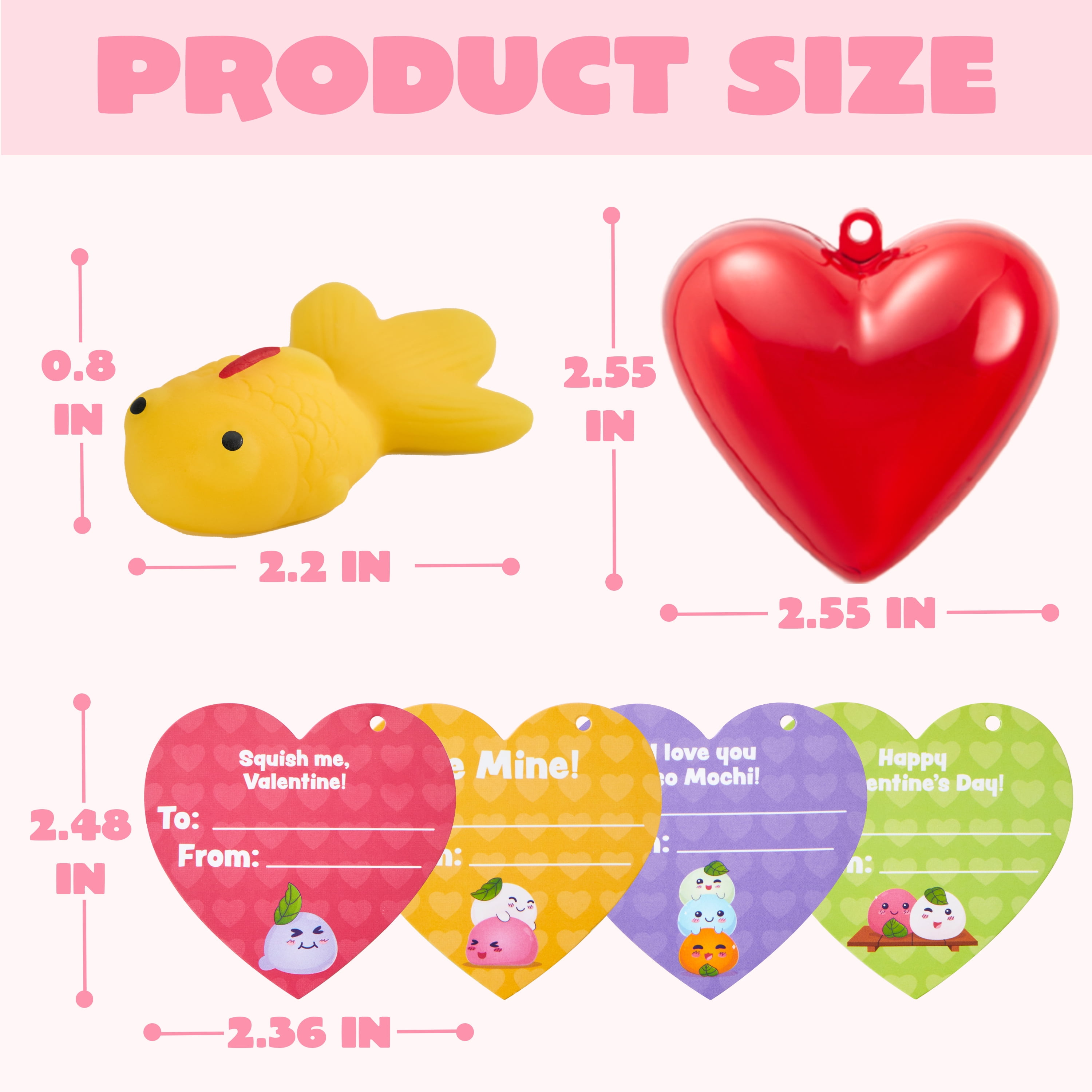 Joyfy 28 Packs Valentines Gifts for Kids, Stress Relief Mochi Squishy Toys Filled Hearts for Kids Classroom Exchange Cards Gifts, Valentines Party Favors