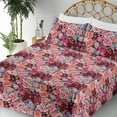 thumbnail image 3 of Ambesonne Vintage Fitted & Flat Sheet with Shams 4 Pcs Set, Watercolor Summer Flowers, Queen, Dark Coral and Sage Green, 3 of 5