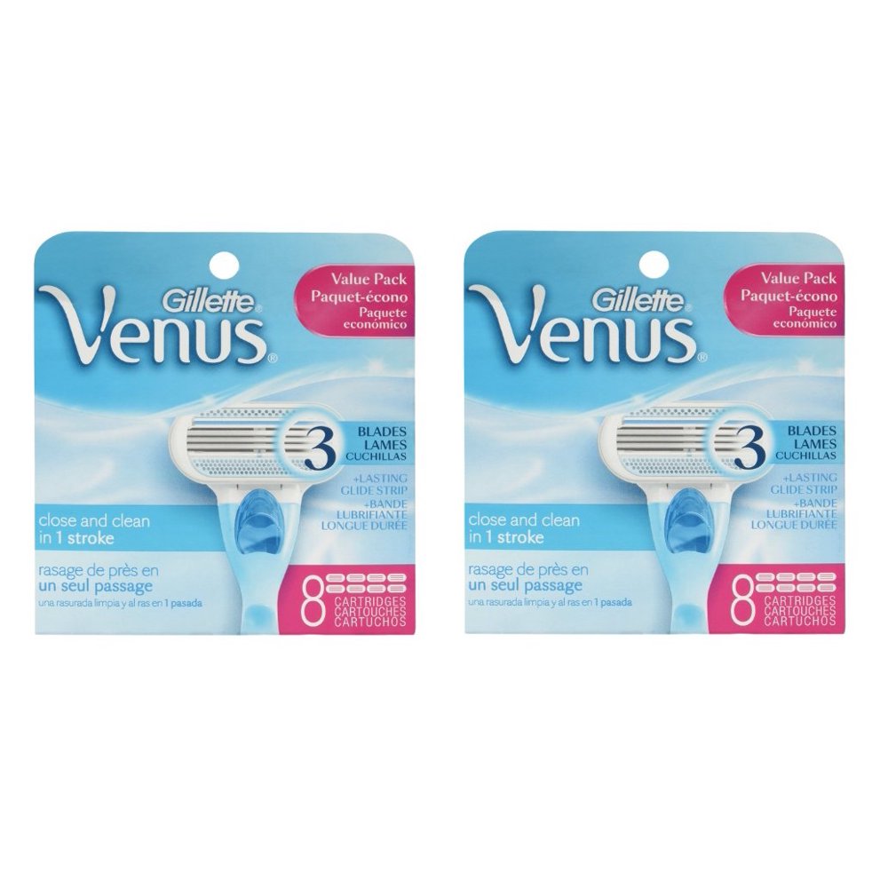 Gillette Venus Refill Blade Cartridges, 8 Count (Pack of 2) + Schick