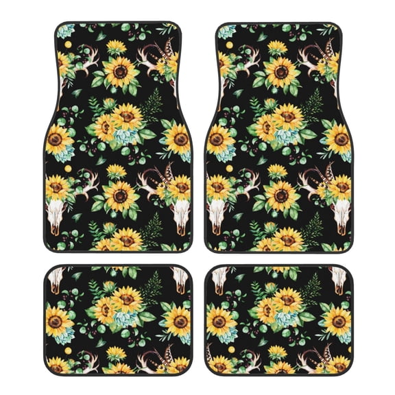 Naloa Sunflower Skull Boho Car Foot Mat Set of 4 Pieces - Universal Floor Liner Neoprene Full Set Floor Mats for Cars Trucks SUV