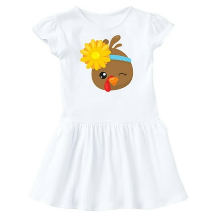 

Inktastic Thanksgiving Turkey Turkey With Sunflower Gift Toddler Girl Dress