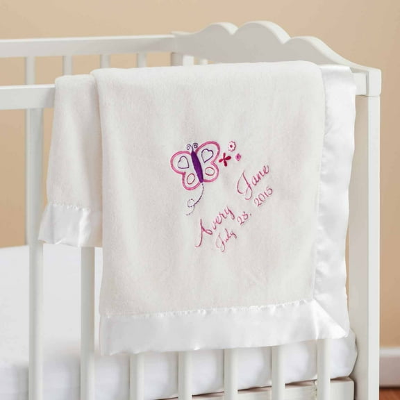 Personalized Pretty Butterfly Cream Baby Blanket