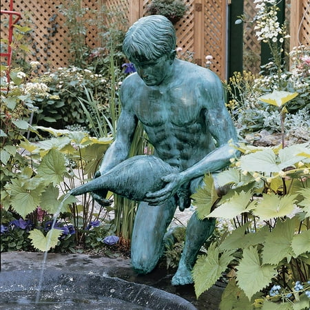 Man with Shell Spouting Cast Bronze Garden Statue