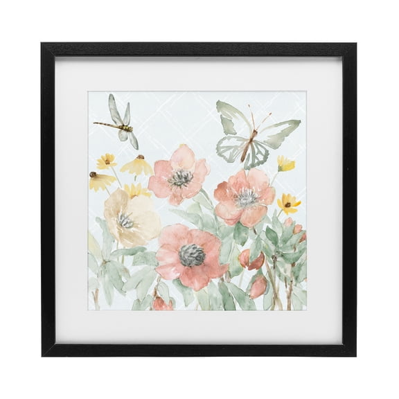 Stupell Industries Shabby Chic Garden Joy Butterflies Black Framed Print Under Glass, 13 x 13, by Lanie Loreth