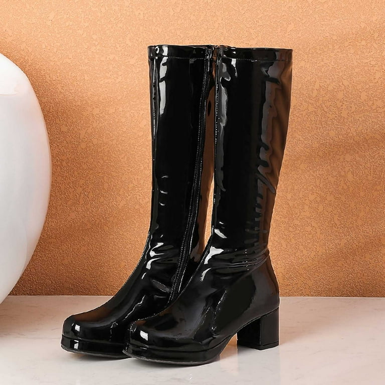 Wet look knee high cheap boots