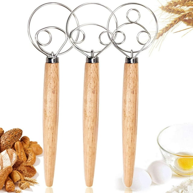 Batidores de masa danesa de 3 piezas, herramientas de batidor de mezcla para mango de madera para hornear en la cocina (3 tamaños incluidos) Namotu WRLF-192