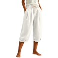 thumbnail image 5 of Capri Pants for Women Linen Wide Leg Loose Fit with Drawstring Elastic Waist Casual Summer Cuffed Pants with Pockets, M, 5 of 6