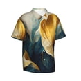 thumbnail image 2 of Daiia Golden Blue Leaf Design Hawaiian Shirt for Men Gentle Cotton Regular Short Sleeve Casual-Medium, 2 of 9