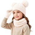 thumbnail image 4 of 3 Pcs Kids Winter Beanie Hat Scarf Gloves Set Boys Girls Knit Thick Warm Fleece Lined Sets for Outdoor Play Ski Wear White 2-10 Years, 4 of 5