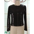 thumbnail image 5 of Cololura Women Casual Open Front Sequin Jackets Cardigan Glitter Long Sleeve Short Coats Crop Blazer Black Medium, 5 of 9