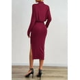 thumbnail image 5 of PRETTYGARDEN Turtle Neck Dresses for Women Fall Knit Outfits Slit Elastic Waist Long Sleeve Bodycon Midi Sweater Dress, 5 of 9