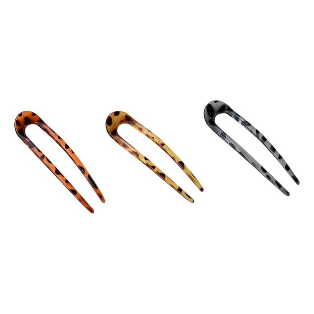 Fourchettes de Cheveux Françaises en Forme d'Épingle à Cheveux en Acétate de Cellulose Tortoise Shell Hair Fork Sticks 2 Prong Updo Chignon Pin Hair Accessories for Women Girls, 3 Packs