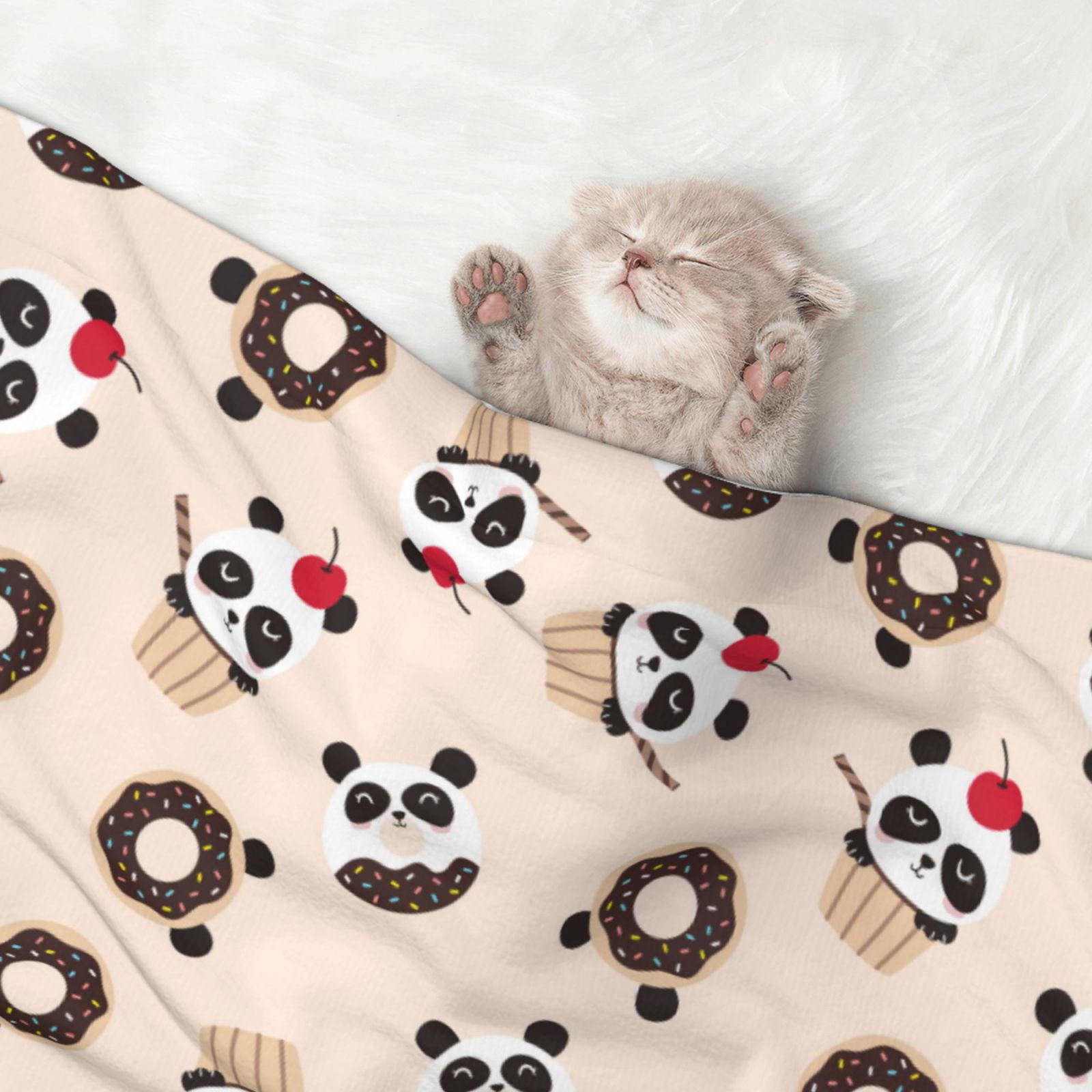 Naloa Panda Ice Creams Donuts Dog Blanket, 3 Sizes Cat Blanket for Indoor Cats Large Medium Small Dog Gifts-