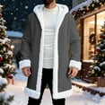 thumbnail image 5 of LINGLANG Christmas Men's Long Cardigan Hoodies Unisex Santa Claus Xmas White Trim Warm Holiday Hooded Coat with Pocket, 5 of 7