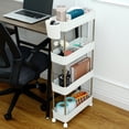 thumbnail image 5 of VECELO 4-Tier Rolling Utility Cart with Lockable Caster Wheels, Extra Hanging Cups and Hooks, Storage Shelves Organizer Cart for Living Room Bathroom Kitchen Office, White, 5 of 9