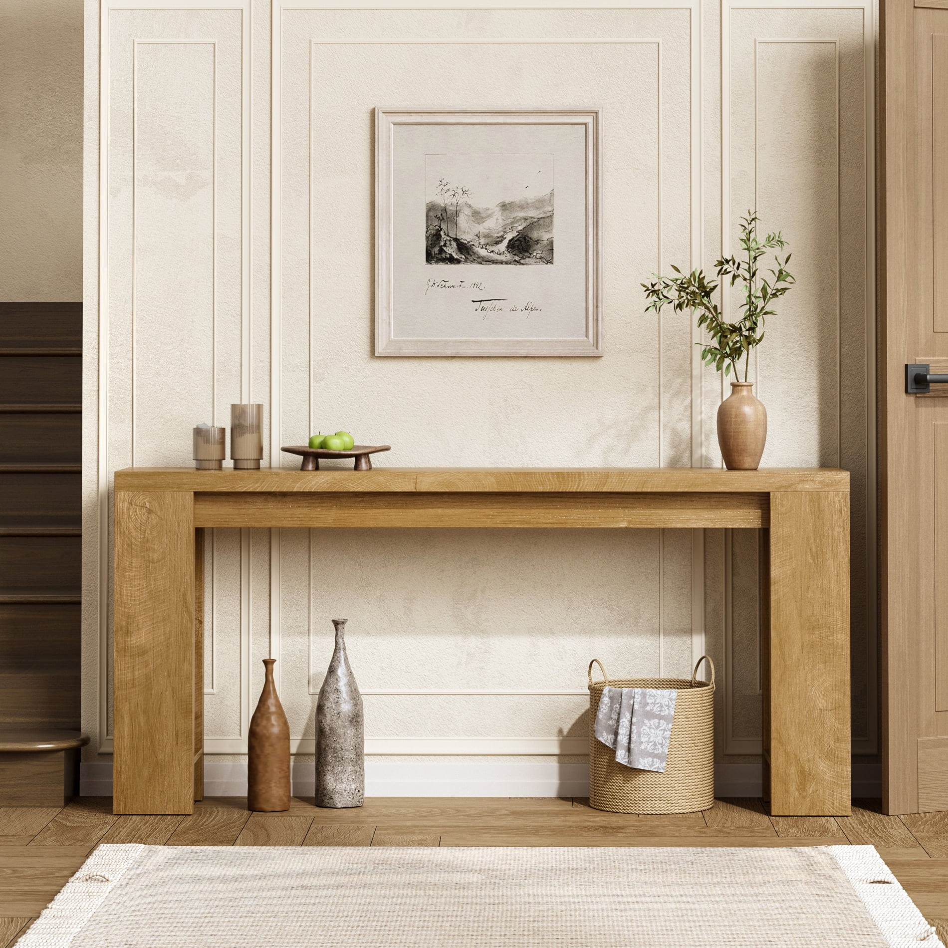 Hearthlight Home 71" Long Console Table, Wood Farmhouse Entryway Table for Living Room,Narrow Sofa Table for Front Door,Entry, Hallway, Entrance,Light Oak