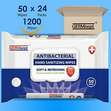 Germisept Antibacterial Hand Sanitizing Wipes Bulk Buy ((50 Count x 24 Pack = 1200 Wipes))