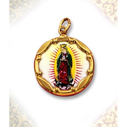 Paint Porcelain Jewelry - World Faith 10K 1 Inch Gold Framed Hand Painted Porcelain and Enamel Medal Pendant Depicting Virgin Mary with Bale for wearing on a chain