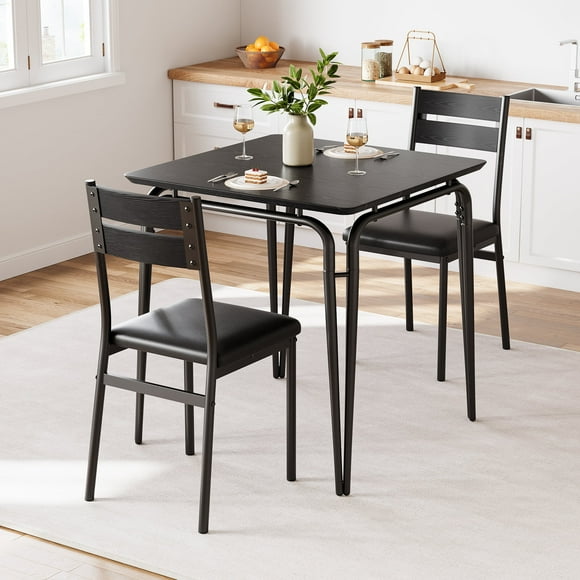 Chérish Ensemble de Salle à Manger Carré, 3 Pcs pour Petit Espace, Appartement (Noir, Table avec 2 Chaises)