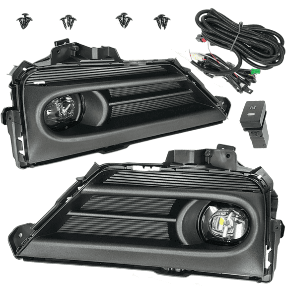 Built-in LED Round Fog Lights Compatible with 2020 2021 Honda CR-V CRV (OE Style Clear Lens with Black Bezels, Bracket, Switch, Wires)