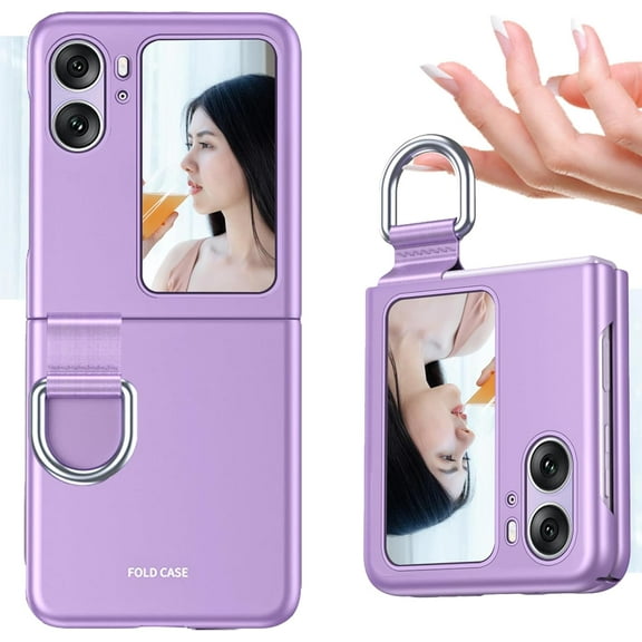 for Oppo Find N2 Flip Case with Ring, Slim Thin Matte Hard PC Shockproof Protective Phone Cover Case for Oppo Find N2 Flip QZH Purple
