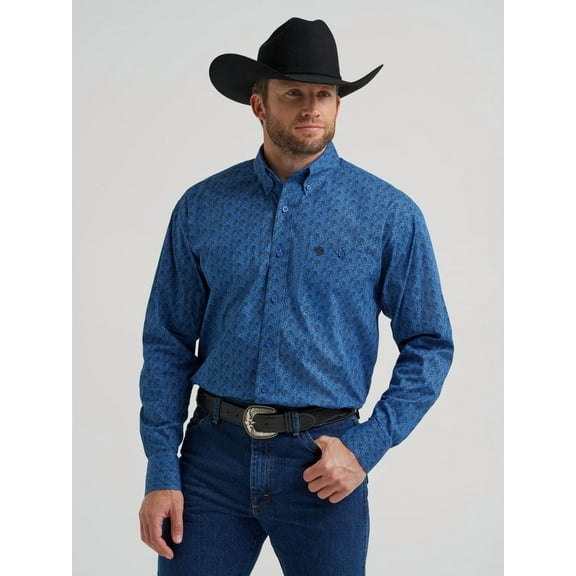 Wrangler Mens George Strait Blue Print Shirt