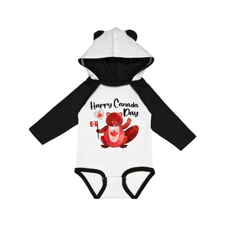 

Inktastic Happy Canada Day Cute Red Beaver with Canadian Flag Gift Baby Boy or Baby Girl Long Sleeve Bodysuit