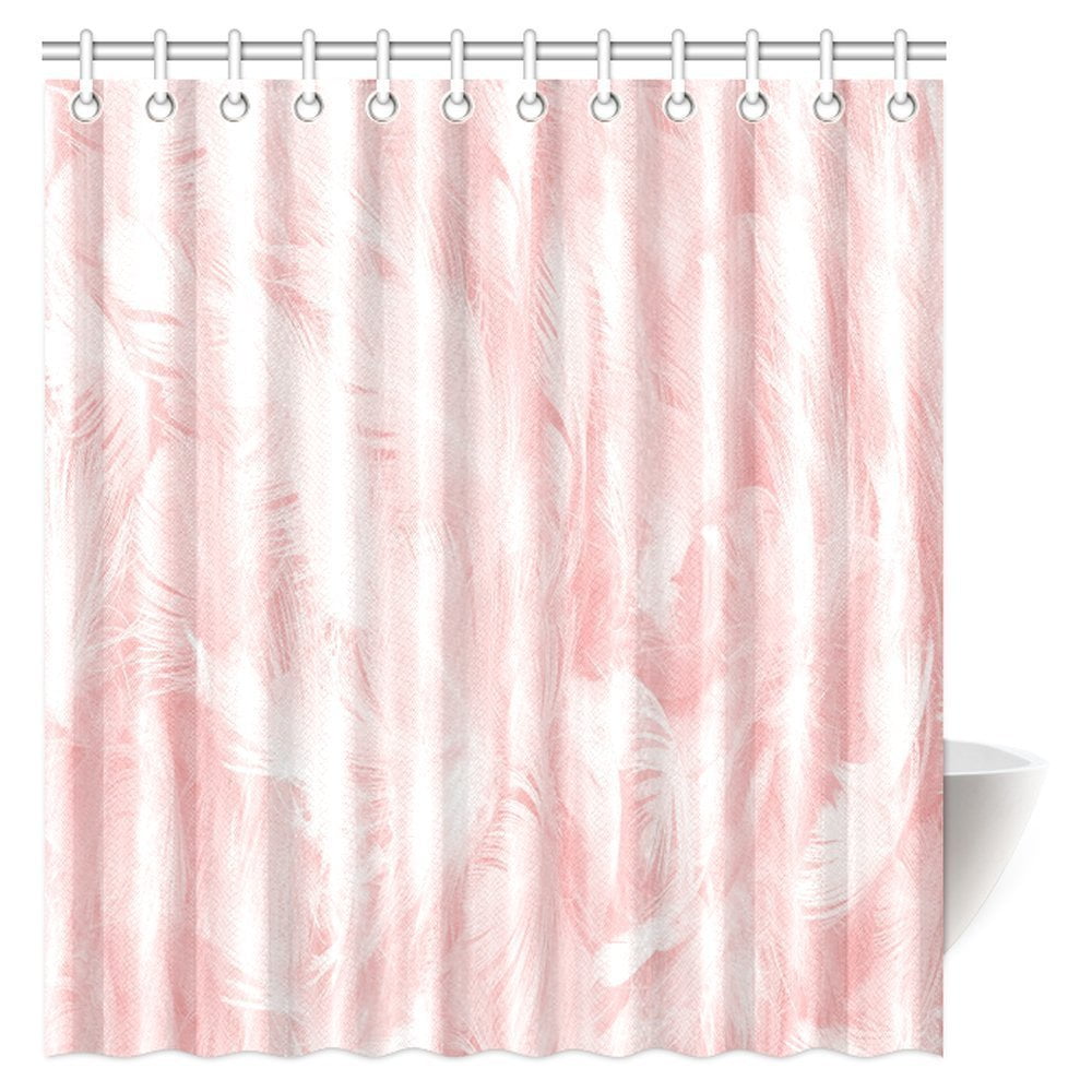Colored Feathers on Pink Bathroom Shower Curtain Waterproof Fabric & Hooks 70" 