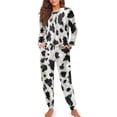thumbnail image 3 of HELLHERO Cow Print Womens Pajama Set Long Sleeve Sleepwear Comfy Loungewear Round Neck Nightwear Casual 2 Piece Pjs Set, XL, 3 of 5