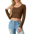 thumbnail image 2 of Cueply Womens Long Sleeve Shirts Spring Fall Fashion 2025 Basic Crop Tops Going Out Square Neck Tees Shirts Workout Outfits Y2k Clothes, 2 of 6