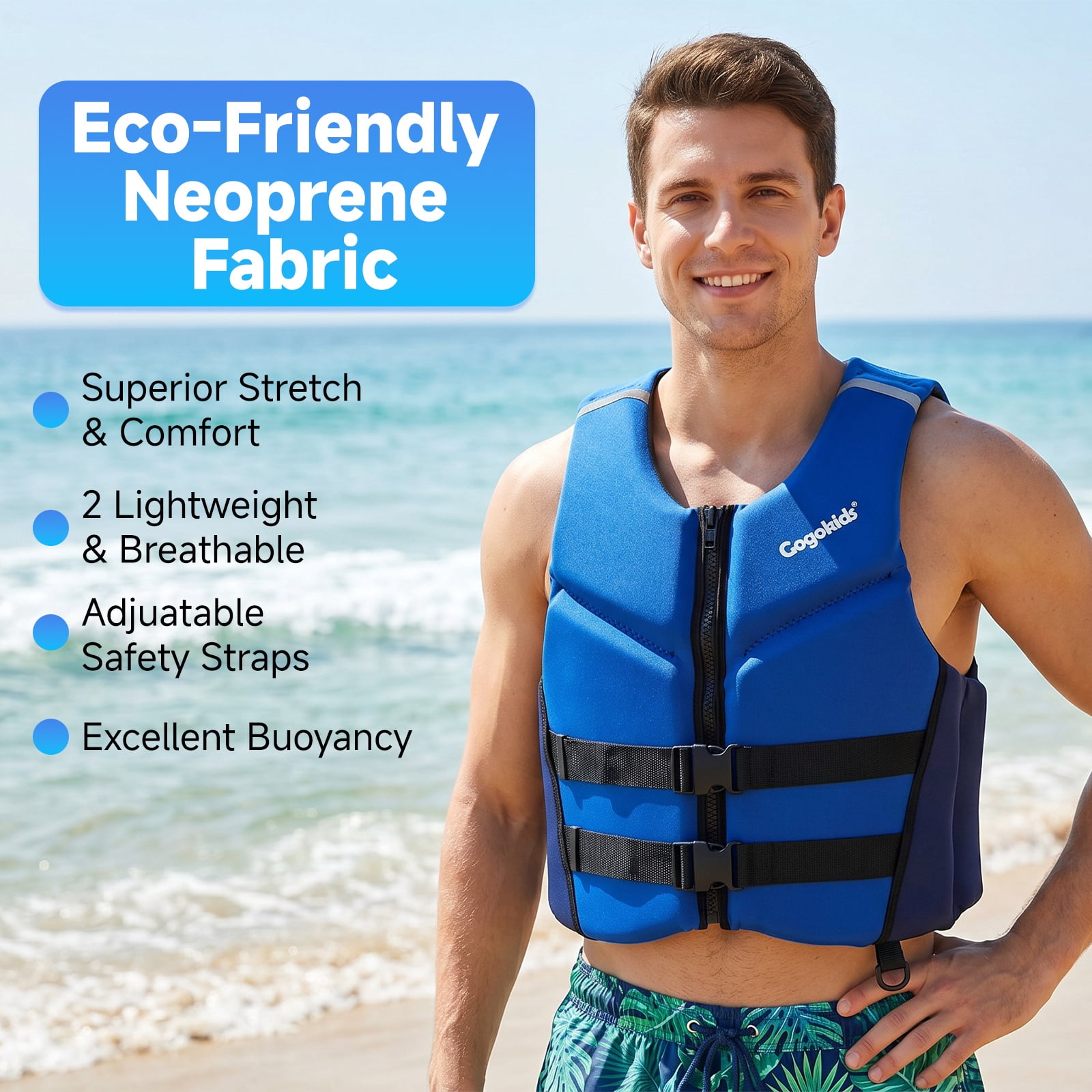 Gogokids Life Jacket Swim Vest for Adult Women men,Foldable Buoyancy Vest with Dual Safety Straps,Float Jacket for Boating,Kayaking,Swimming,Paddle and Fishing