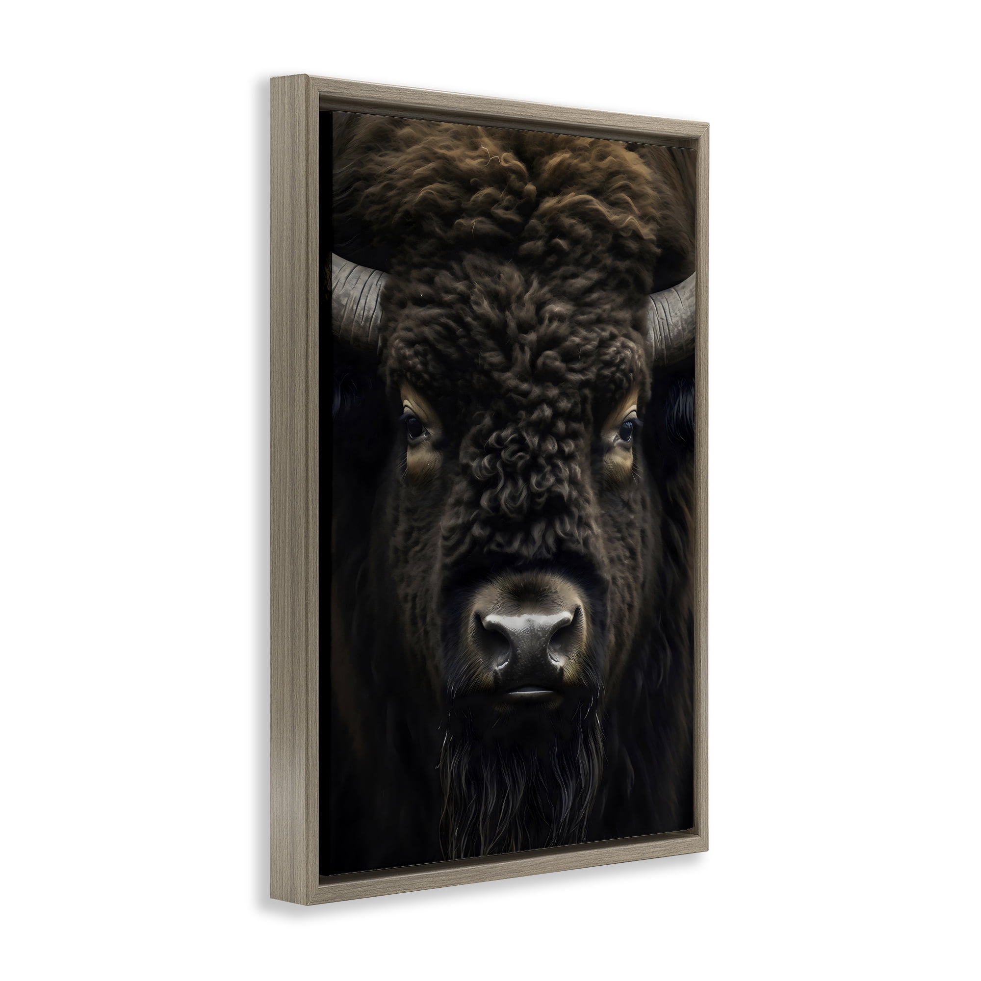 Stupell Industries Bison Portrait Close Up Brown Framed Floater Canvas Wall Art, design by Creative Studio