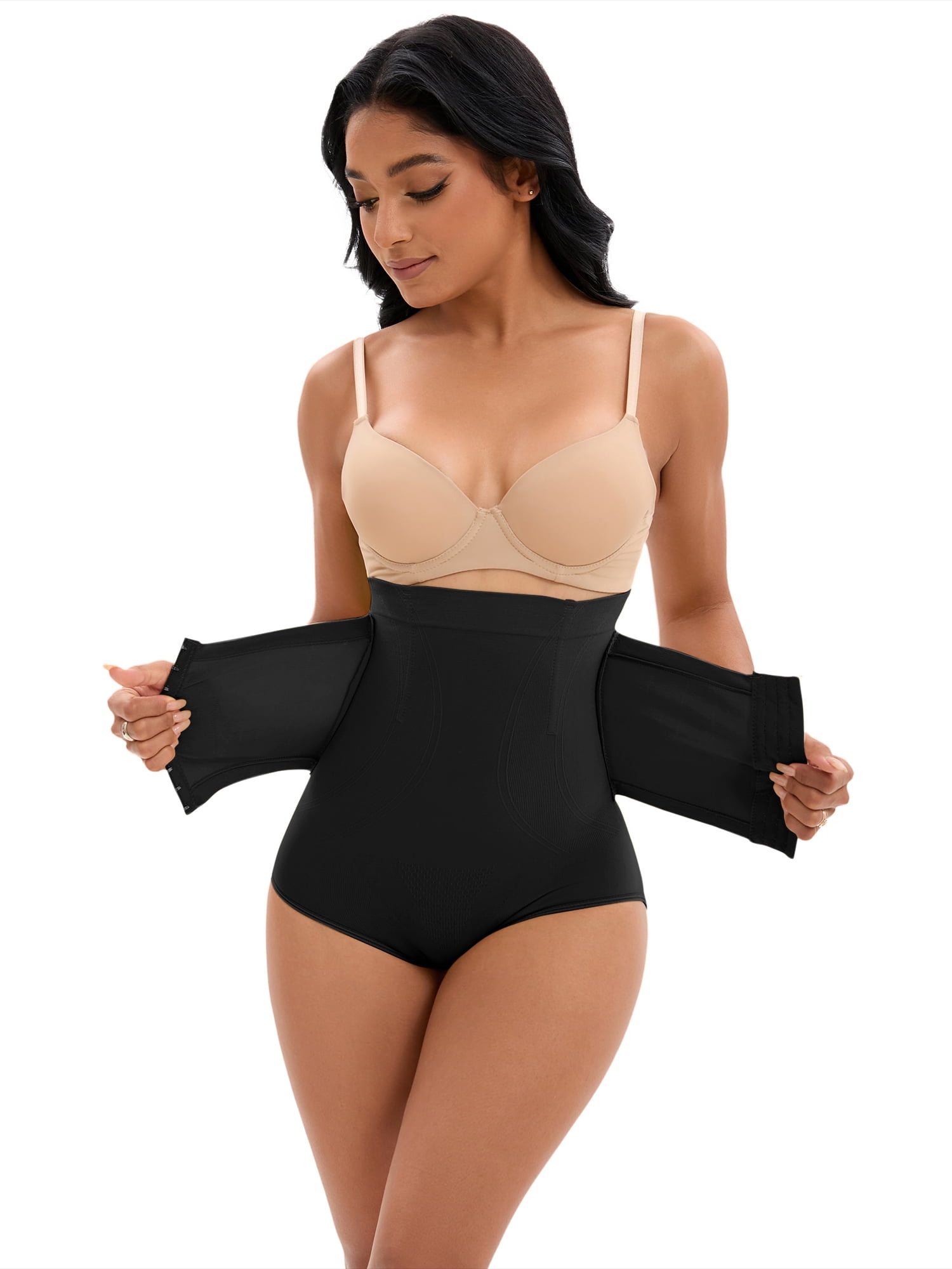 Unique Bargains Women's Front Hook Closure Briefs High Waist Shaperwear Panties S Black