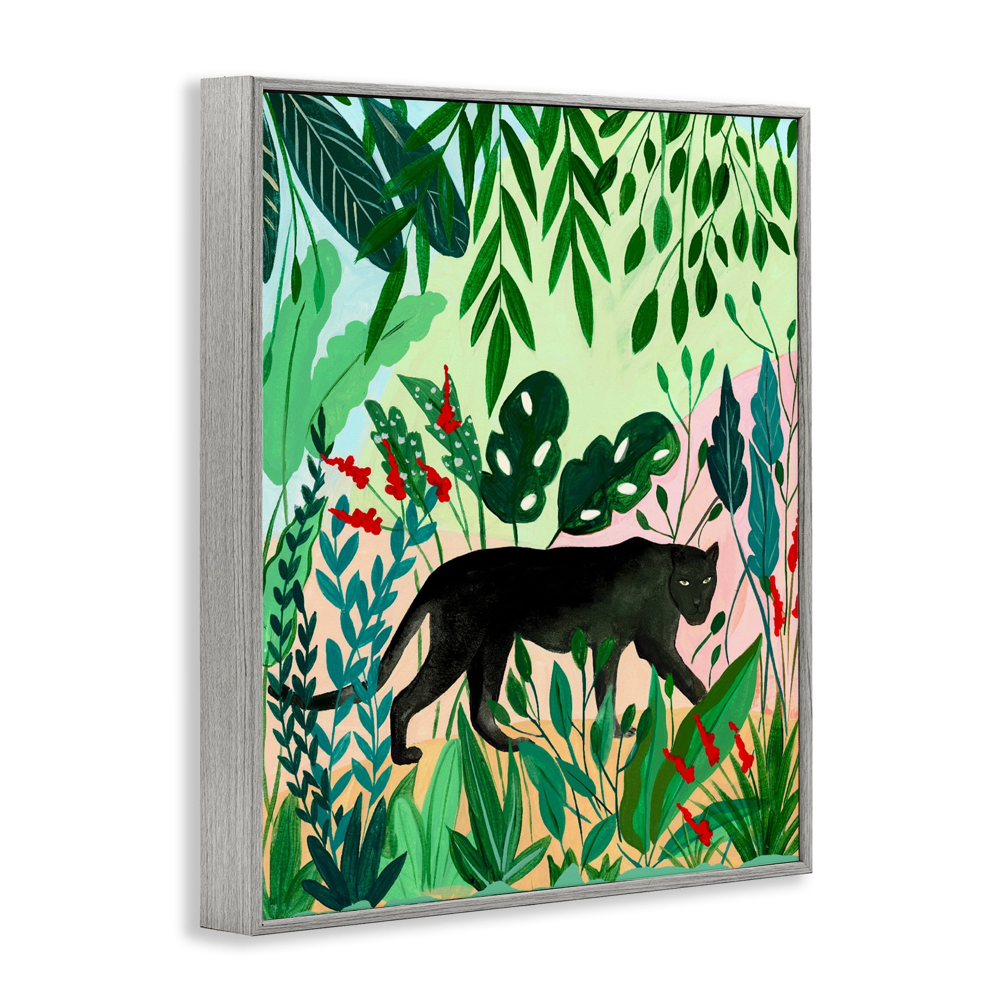 Stoic Panther Tropical Forest Gray Framed Giclee Art, design by Nabeela Rumi