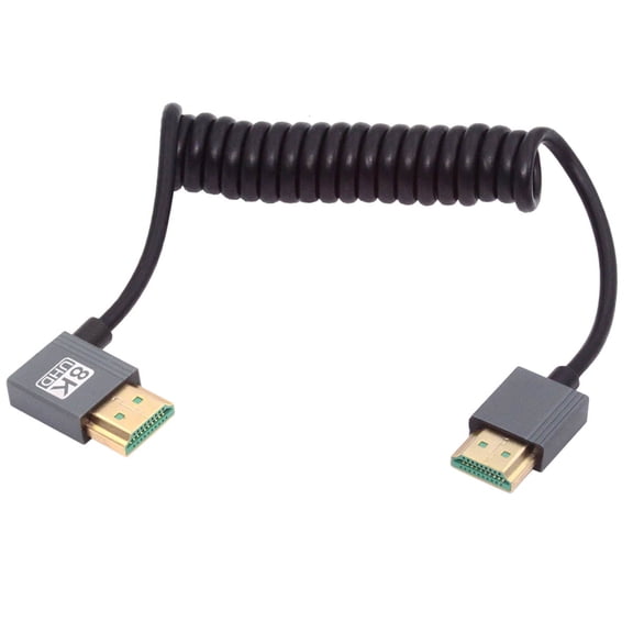 Xiwai HDMI 2.1 Male to HDMI Male 8K 60hz Stretch Coiled Cable Right Angled 90 Degree for HDTV Computer Laptop Monitor