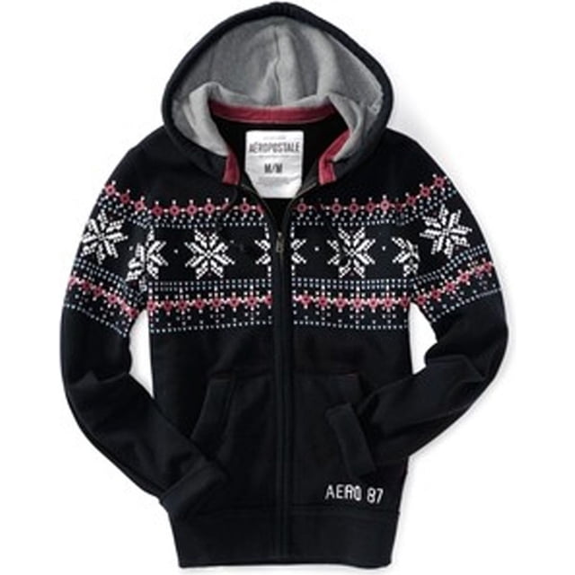 Aeropostale - Sudadera con capucha y cremallera completa para hombre, color negro, talla mediana