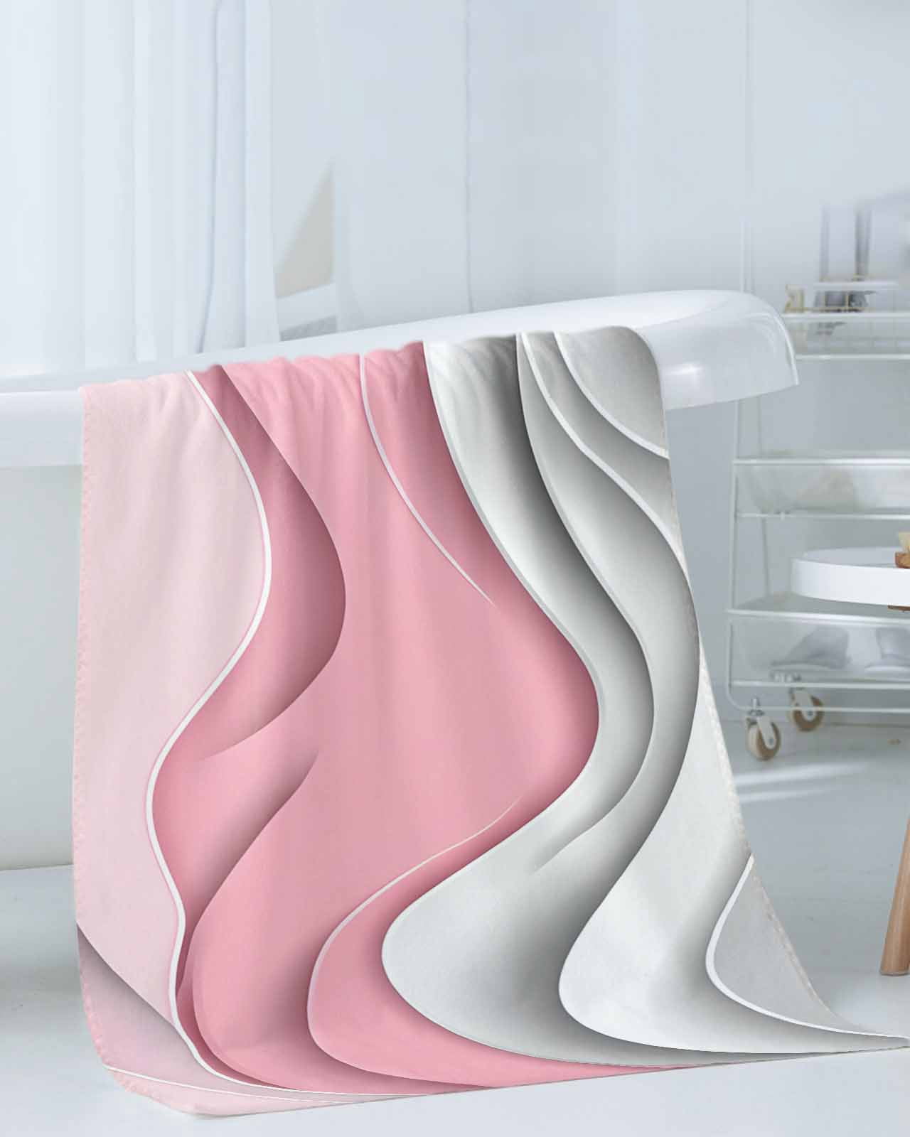 Pink Gray Ombre Towel Set of 3, Soft Microfiber Bath Towels, Hand Towel, Washcloths, Modern Abstract Moire Art Geometric Quick-Dry Absorbent Towels for Bathroom Kitchen Hotel Beach Gym Spa