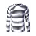 thumbnail image 2 of INSPIRE CHIC Men's T-Shirt Striped Crew Neck Long Sleeve Pullover Top 34 Black and White, 2 of 8