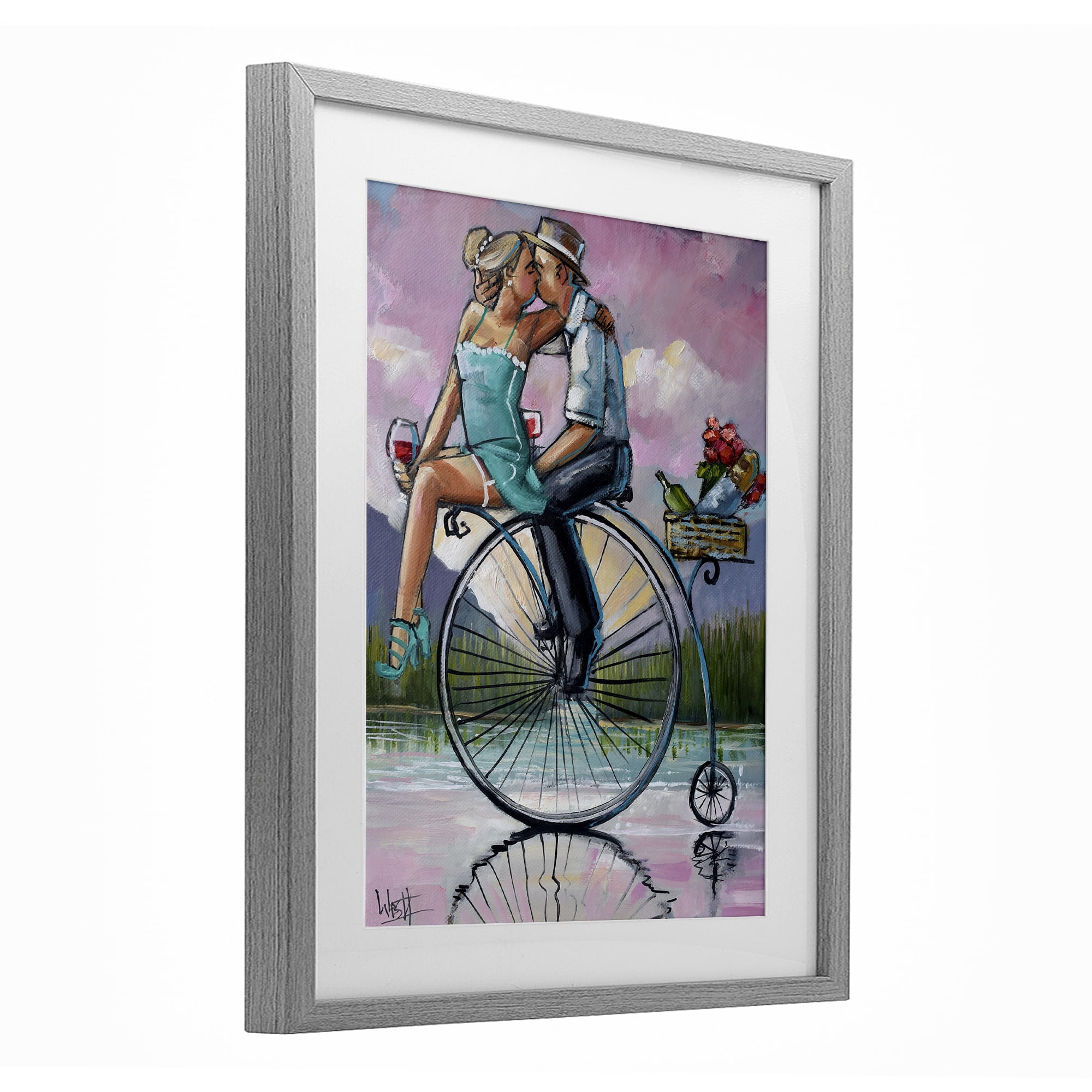 Stupell Industries Romantic Picnic on Bicycle Gray Framed Print Under Glass, design by Ronald West