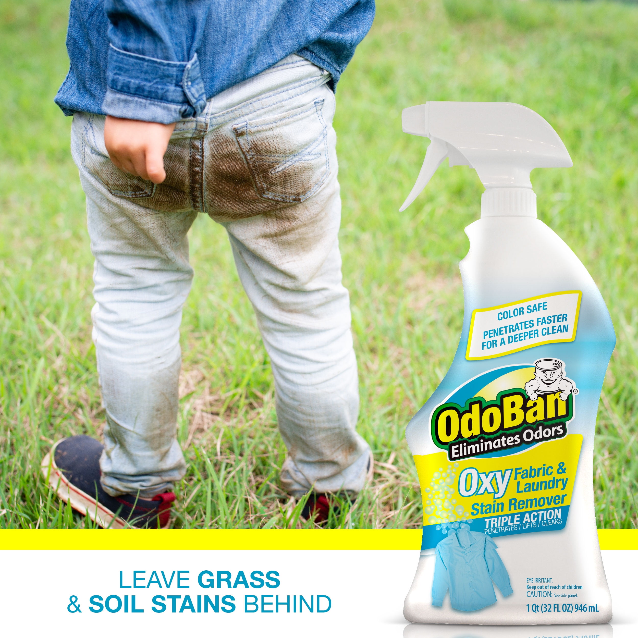 OdoBan Ready-to-Use Oxy Fabric and Laundry Stain Remover, Triple Action Stain Eliminator, 6-Pack, 32 Ounce Spray Each