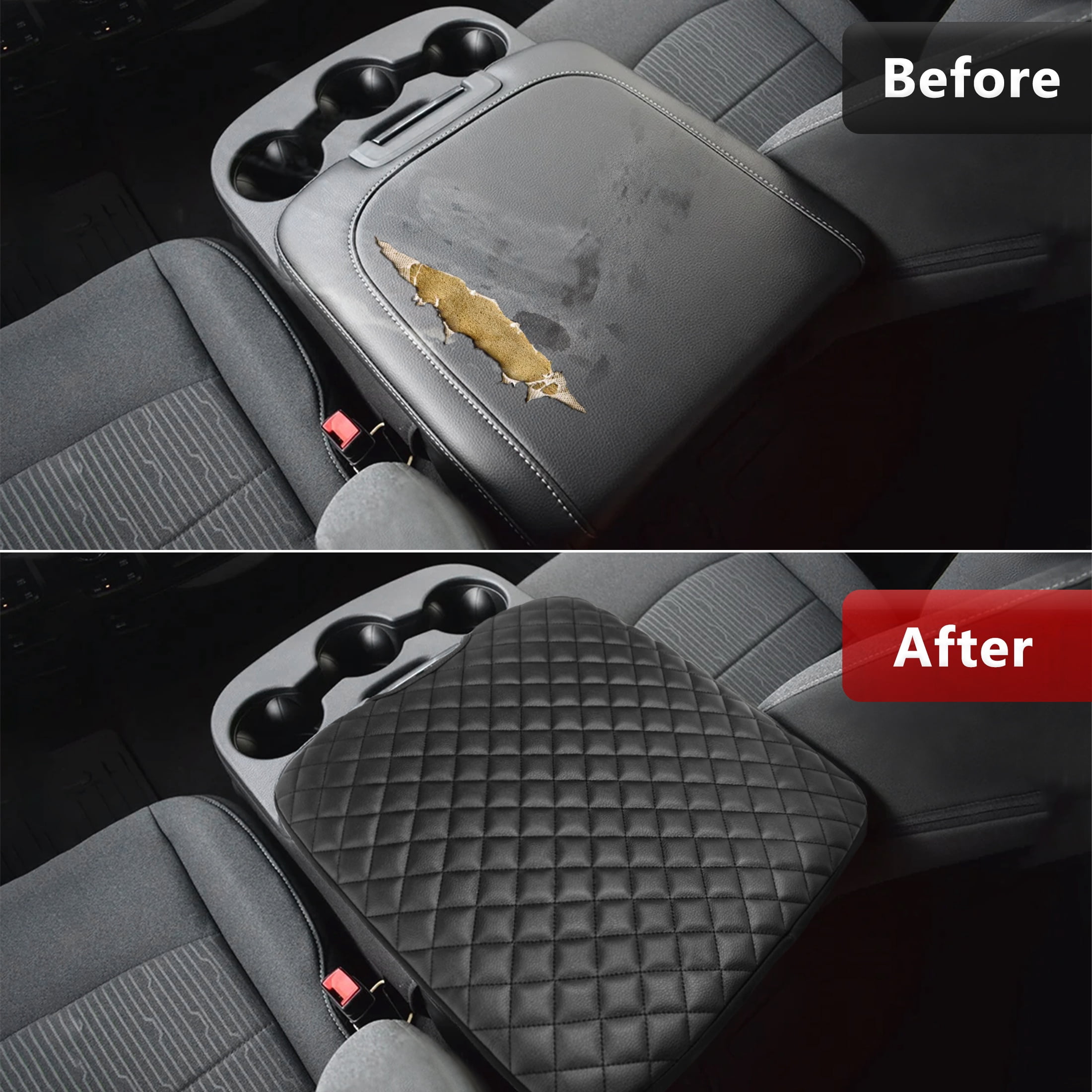 KBH Center Console Cover for Dodge Ram 1500 2013-2018, Ram 2500/3500/1500 Classic Model 2013-2025, Armrest Lid Leather Protective Cover(Black Checkered)