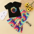 thumbnail image 2 of ZMHEGW Kid Toddler Girl Clothes Short Sleeve Sunflower T Shirt Tops Tie Dye Flare Pants Bell Bottoms 2PCS Baby Girl Outfits 4-5 Years, 2 of 6