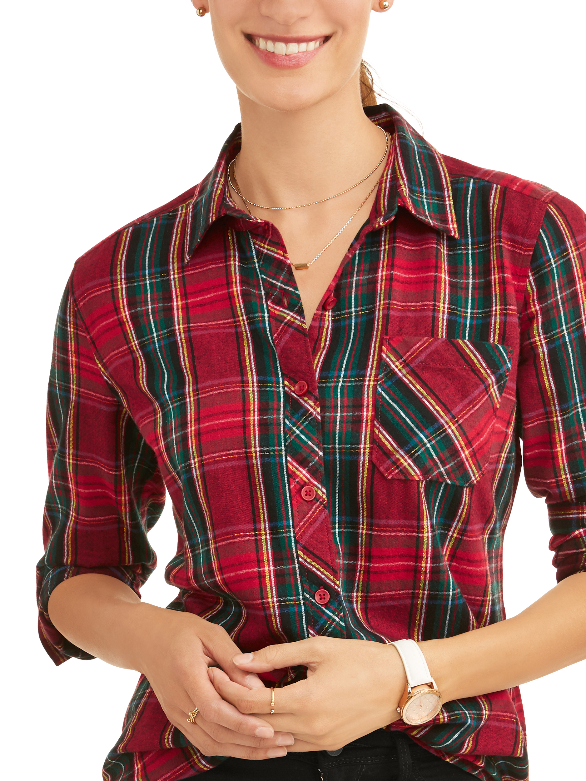 Time and Tru Women's Brushed Cotton Plaid Shirt - image 4 of 6