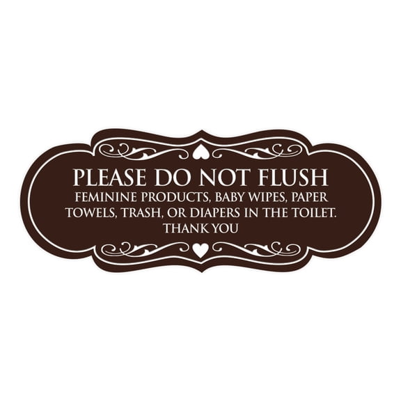 Signs ByLITA Designer Please Do Not Flush Etiqutte Sign(Dark Brown) - Small