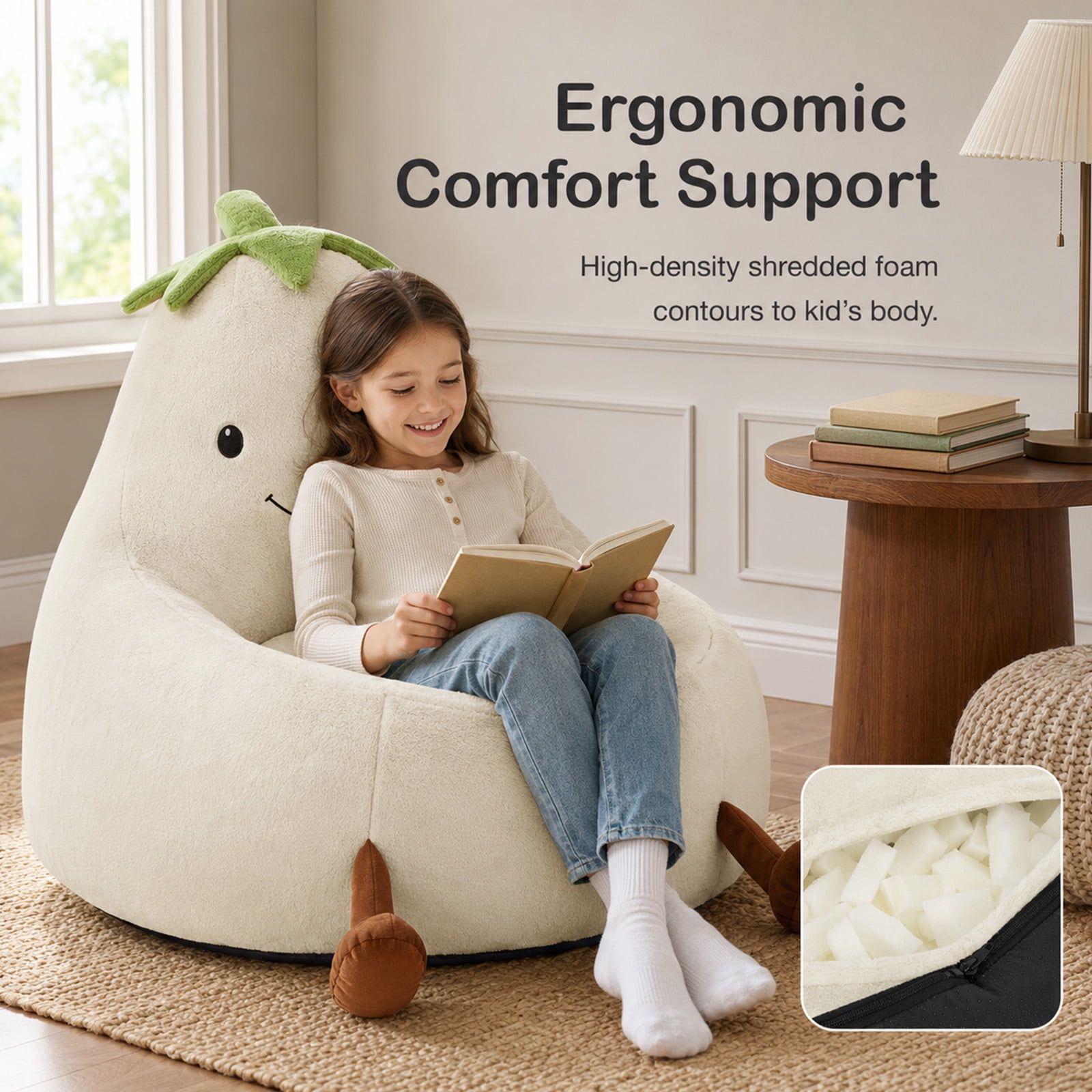 Alvantor Kids Bean Bag Chair, Stuffed Toddler Couch with Artificial Rabbit Fur Cover for Teens & Kids, Comfy Lazy Sofa Chair for Reader, Living Room, Bedroom