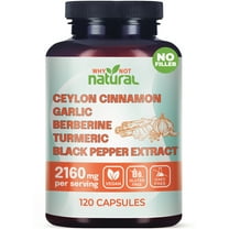 Why Not Natural 5-in-1 Organic Ceylon Cinnamon, Garlic, Berberine Capsules, 120 Count