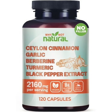 Why Not Natural 5-in-1 Organic Ceylon Cinnamon, Garlic, Berberine Capsules, 120 Count