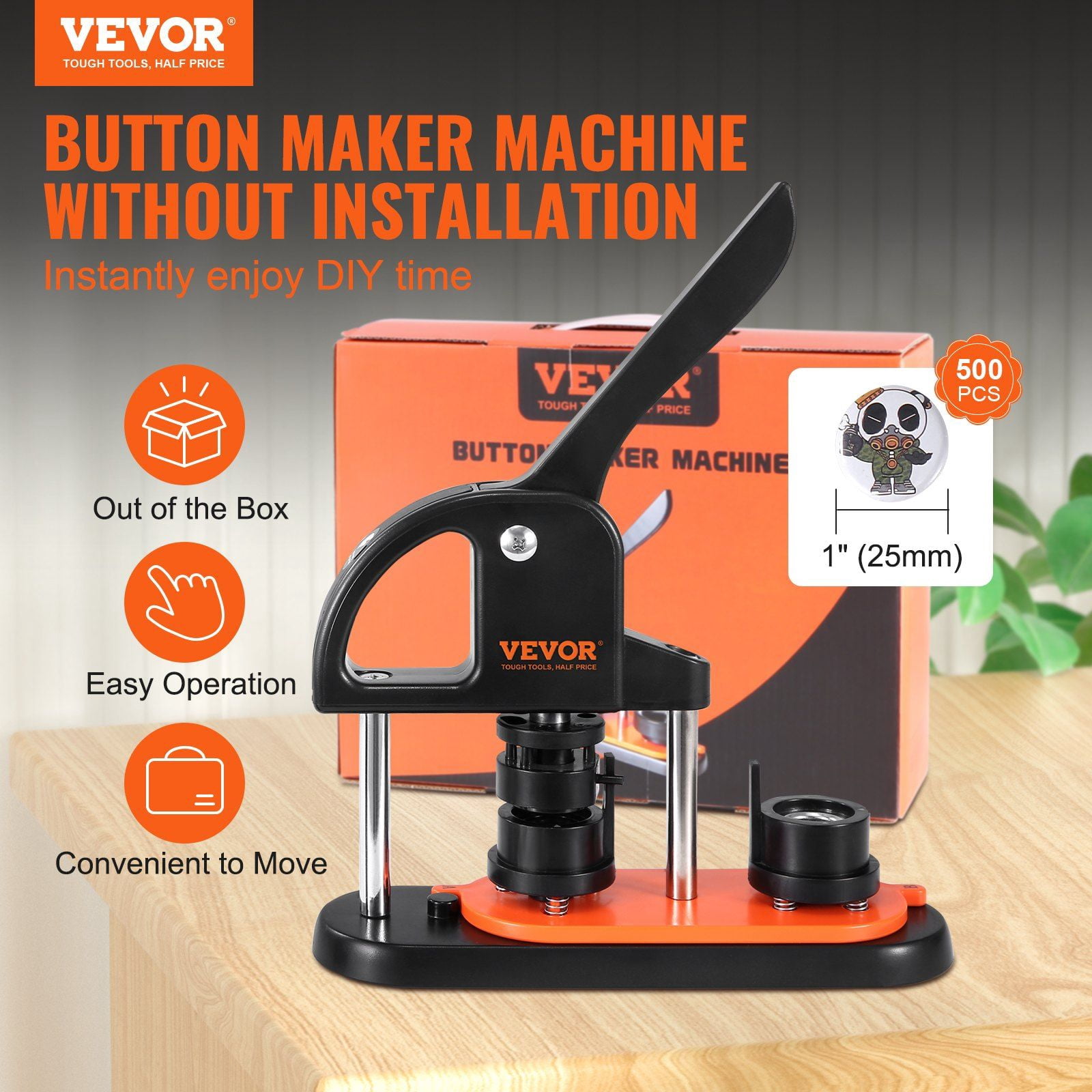 Button Maker Machine, 0.98 inch/25mm Pin Maker with 500pcs Button Parts,For Children DIY Gifts and Christmas, Button Maker with Panda Magic Book, Ergonomic Arc Handle Punch Press Kit