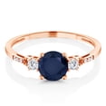thumbnail image 3 of Gem Stone King 10K Rose Gold Blue Sapphire White Created Sapphire and White Diamond Accent 3-Stone Engagement Ring for Women (1.14 Cttw, Round 6MM, Gemstone September Birthstone, Size 8.5), 3 of 6