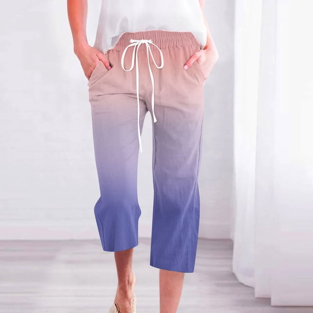ICHUANYI Clearance Women's Casual Solid Elastic Waist Loose Long Pants With Pocket Capris(Pink, M) ICHUANYI WER2023081114770